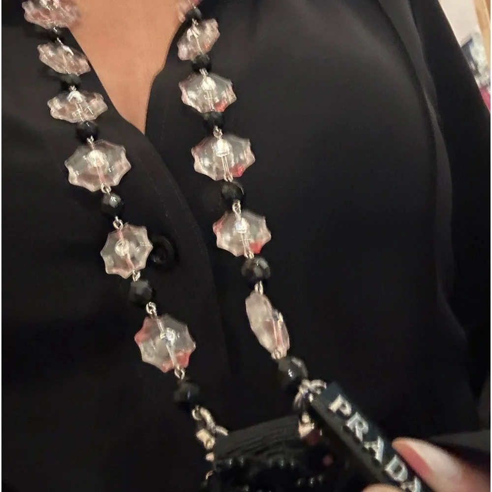 PRADA Pink Floral Acrylic and Crystal Necklace 17” L - Picture 8 of 11